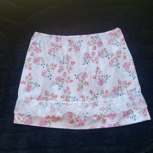Short Skirt Cotton Mini FloralSkirt w Lace NEW